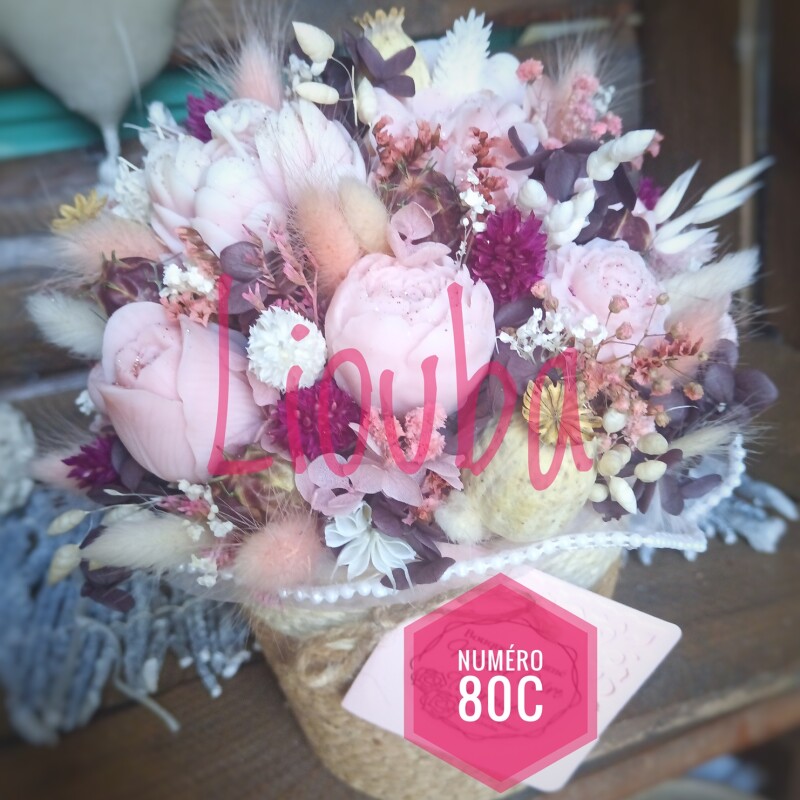 Bouquet de Fleurs de Cire Rose & Violine