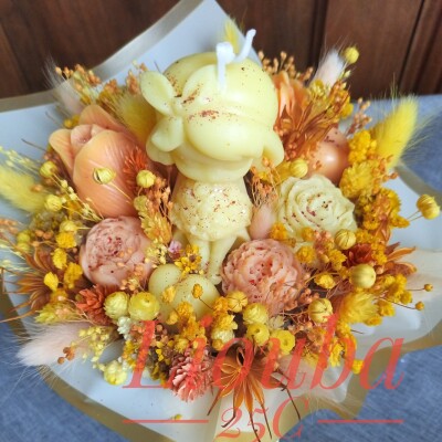Bouquet de Fleurs de Cire Jaune & Orange
