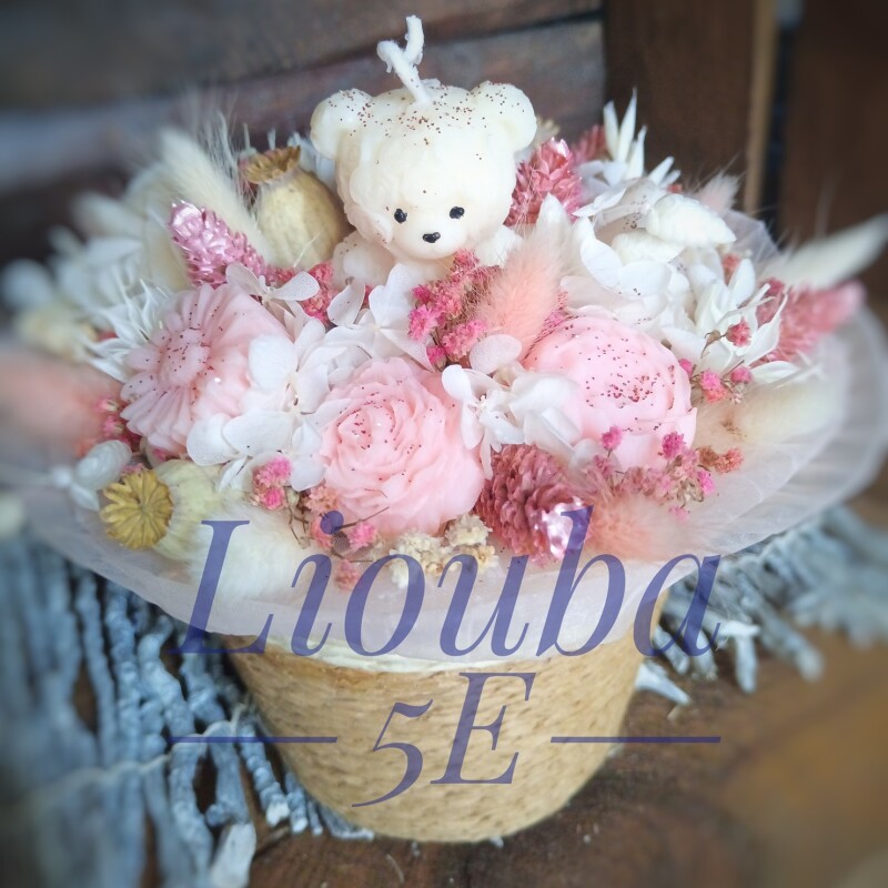 Bouquet de Fleurs de Cire Rose & Blanc