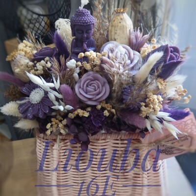 Bouquet de Fleurs de Cire Violet & Blanc